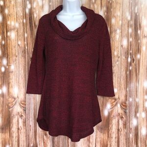 No Boundaries Red and Black Cowl 3/4 Sleeve Sweater